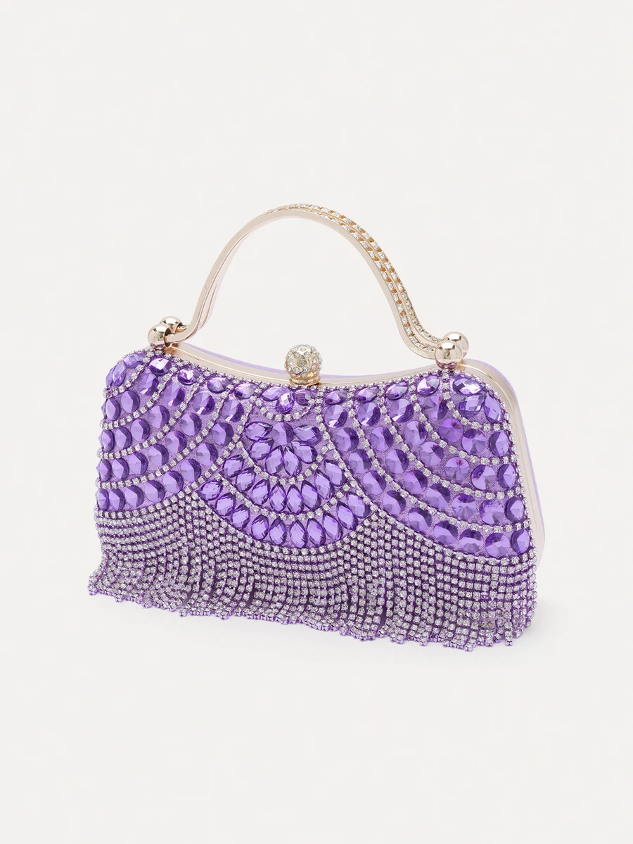 TuEzra New Rhinestone Decorated Clutch Bag, Sparkling Glitter Tassel Decor, Women's Gift, Suitable For Party, Wedding, Banquet - Purple - View 1