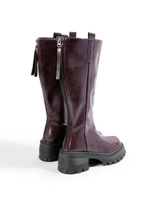 DareSee New Women's Uniform Boots, All-Season Brown Mid-Calf, Chunky Heel, Women's Long, Round Toe, Back Zipper Design, Knee-High, Daily, Outdoor Halloween - Brown - View 3