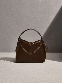 NobleVue Mother-Daughter V-Shaped Bag Set,Fashionable Minimalist & High-End Texture.Multifunctional Retro Shoulder Crossbody Bag With Strap For Office Work - Coffee - View 1