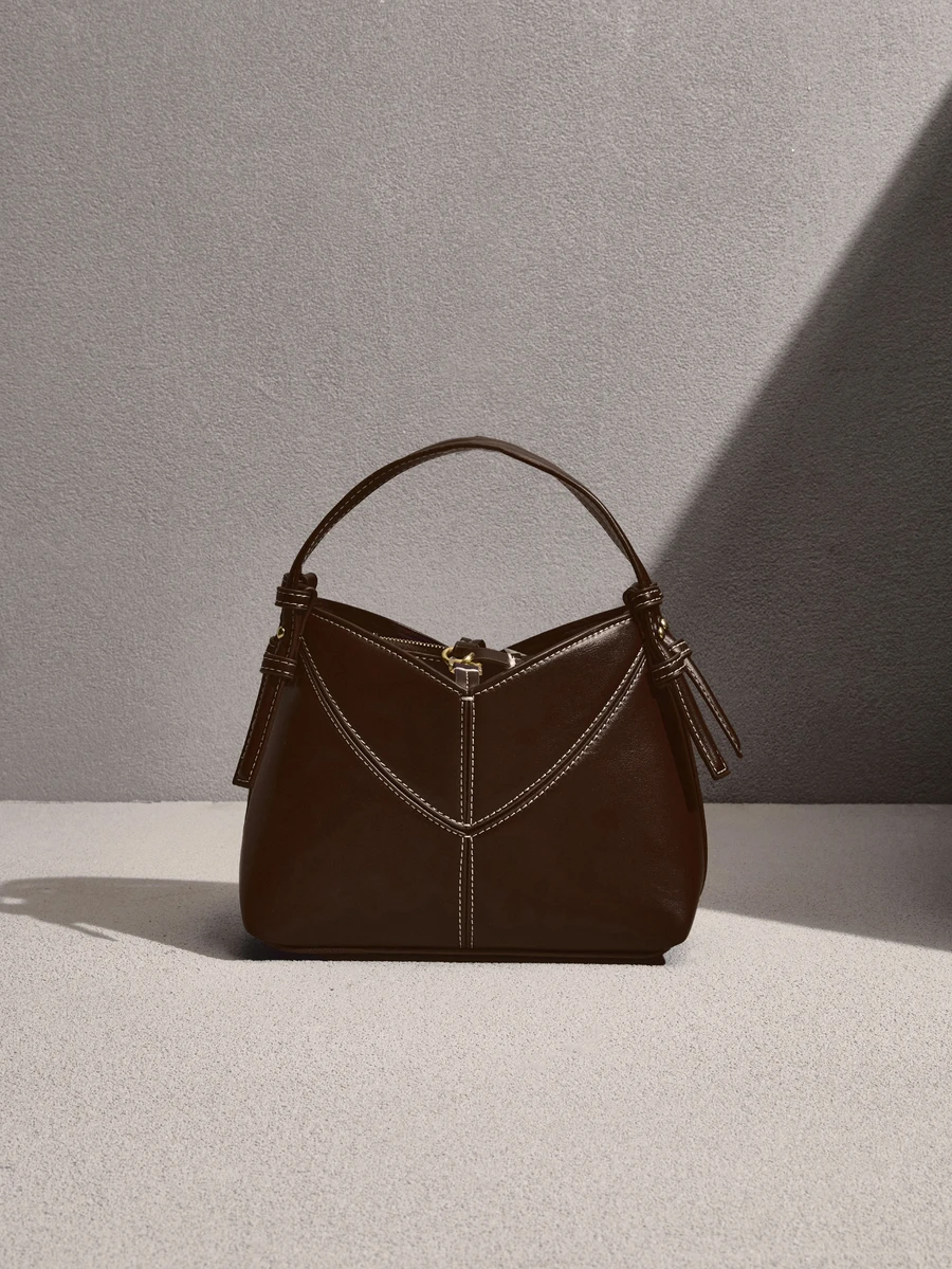 NobleVue Mother-Daughter V-Shaped Bag Set,Fashionable Minimalist & High-End Texture.Multifunctional Retro Shoulder Crossbody Bag With Strap For Office Work - Coffee - View 1