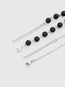 DareSee 2pcs Gothic Layered Cross Necklace, Faux Pearl Tassel Choker Necklace, Rose Thorn Cross Pendant Punk Halloween - Black - View 3