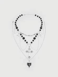 DareSee 2pcs Gothic Layered Cross Necklace, Faux Pearl Tassel Choker Necklace, Rose Thorn Cross Pendant Punk Halloween - Black - View 1