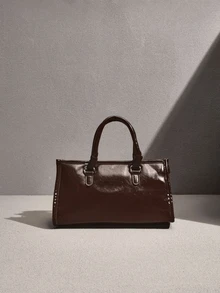 NobleVue New Fashionable Handbag, Simple And Elegant Messenger Bag, PU Leather, Versatile Vintage Urban Chic Tote Bag - Coffee Brown - View 3