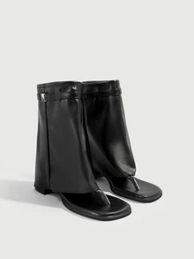 DareSee 1 Pair Toe-Post Sandals, Open Toe, Toe-Post Bootie Design, Combining Breathability Of Sandals And Style Of Boots, Solid Color Bohemian Microfiber Leather Buckle Boots Boots, Party Shoes For All Seasons, Recommended To Order Half Size Up Halloween - Black - View 1