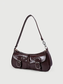 DareSee New Fashion Double Pocket Decor Handbag Tote Shoulder Bag, Suitable For Parties, Outings, Vacations, Shopping And Daily Use Halloween - Coffee - View 3