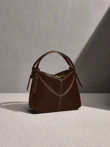 NobleVue Mother-Daughter V-Shaped Bag Set,Fashionable Minimalist & High-End Texture.Multifunctional Retro Shoulder Crossbody Bag With Strap For Office Work - Coffee - View 2