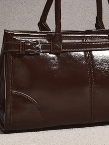 NobleVue New Fashionable Handbag, Simple And Elegant Messenger Bag, PU Leather, Versatile Vintage Urban Chic Tote Bag - Coffee Brown - View 4