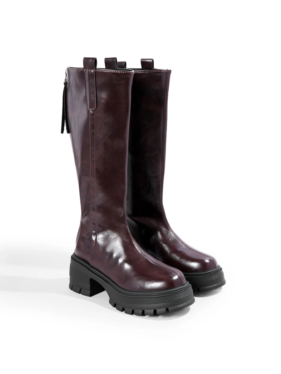 DareSee New Women's Uniform Boots, All-Season Brown Mid-Calf, Chunky Heel, Women's Long, Round Toe, Back Zipper Design, Knee-High, Daily, Outdoor Halloween - Brown - View 1