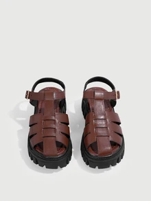 DareSee Vacation Sandals For Women, Buckle Decor Flatform Gladiator Sandals,Spring Summer Outfits - Brown - View 2