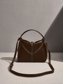 NobleVue Mother-Daughter V-Shaped Bag Set,Fashionable Minimalist & High-End Texture.Multifunctional Retro Shoulder Crossbody Bag With Strap For Office Work - Coffee - View 3