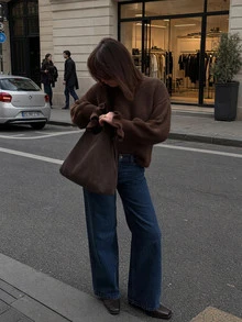 MORI Musim Gugur Musim Dingin Y2K Sweater Rajut Cokelat Kasual Elegan Wanita Lengan Ruffle Atasan Pullover untuk Pesta Liburan Konser - kopi - View 11