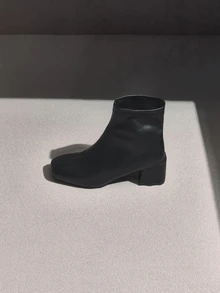 NobleVue Square Toe Short Ankle Boots For Women, Autumn, Chunky Heel, Fashion Versatile, Soft Leather, Elastic Ankle Boots, High Heel - Black - View 3