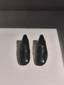 NobleVue 秋冬女款两用复古平底乐福鞋，粗跟休闲方头穆勒鞋 - 黑色 - 查看 3