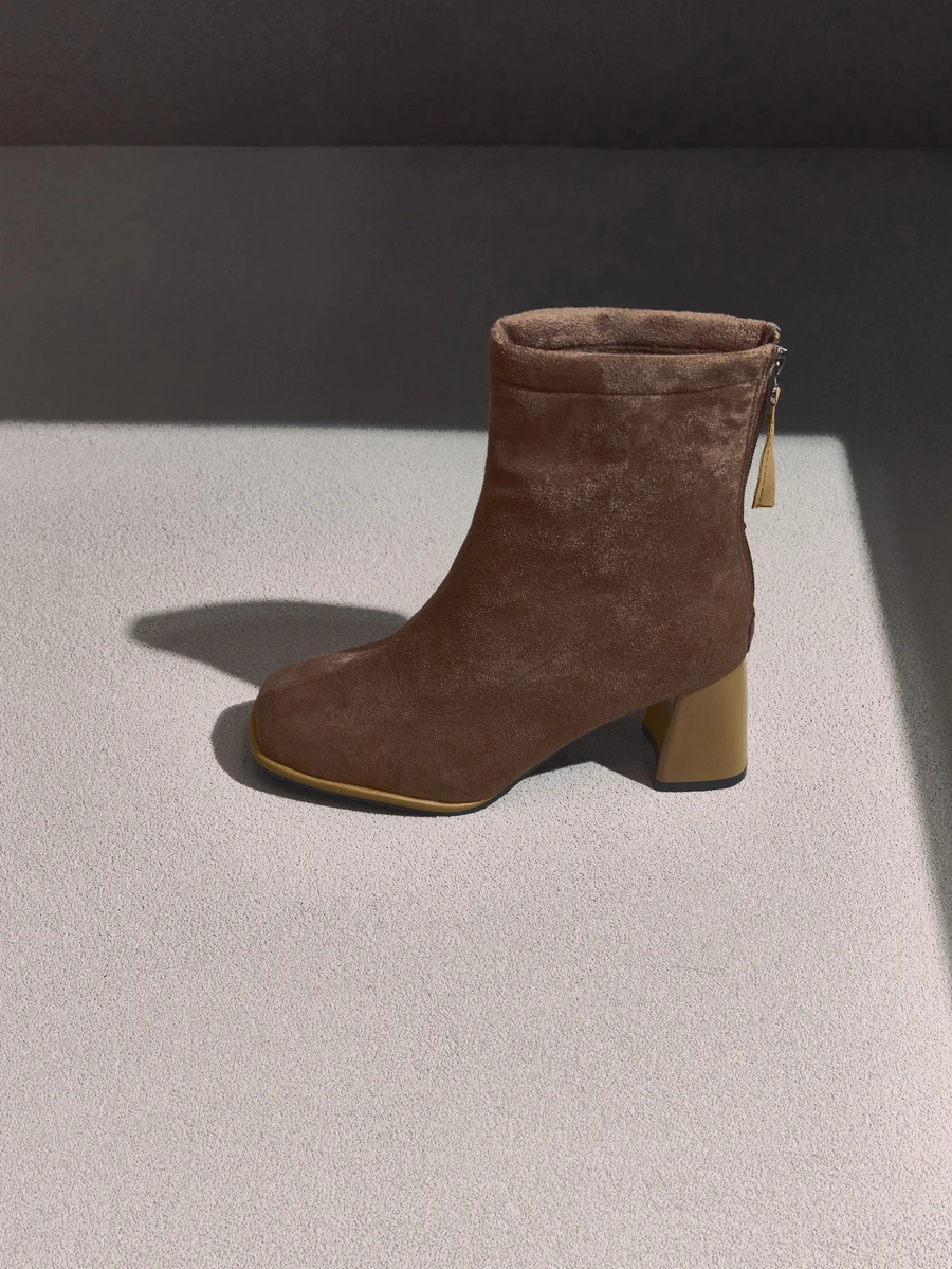 NobleVue Sepatu Bot Ankle Wanita Musim Semi/Gugur Terbaru 2025, Sepatu Bot Ankle Hak Tinggi, Musim Gugur, Musim Dingin, Cocok untuk Wanita Bertubuh Mungil, Elegan - Khaki - View 1