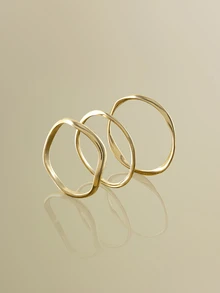 NobleVue 3pcs Minimalist Asymmetrical Circle Metal Bangle Set, Elegant Fashion Jewelry Suitable For Daily Commute - Bracelet Set - View 2