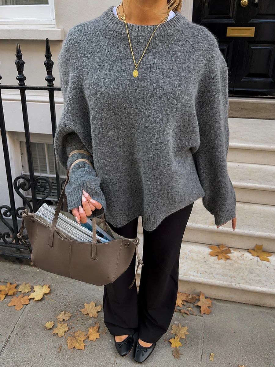 Women's New Autumn Round Neck Knit Long Sleeve Top, Gentle Daily Commute College Style - Grey - View 1