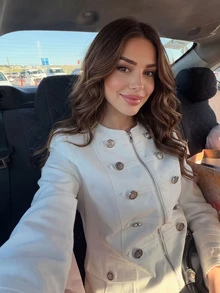 Autumn Women's Fashionable Metal Breasted Casual Commuting Jacket Elegant Ladies Slim Pocket Jacket Retro Streetwear - White - View 2