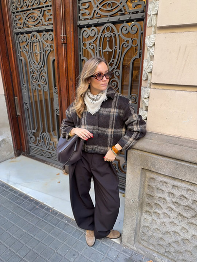 Blazer de mujer con ribete de lana a cuadros para otoño/invierno, traje de negocios casual holgado, adecuado para Navidad y Año Nuevo