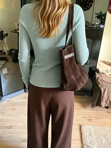 Cardigan Rajut Lengan Panjang Warna Biru Mint untuk Wanita, Serbaguna dengan Kerah Lipat, Cocok untuk Musim Gugur/Dingin - Mint Blue - View 2