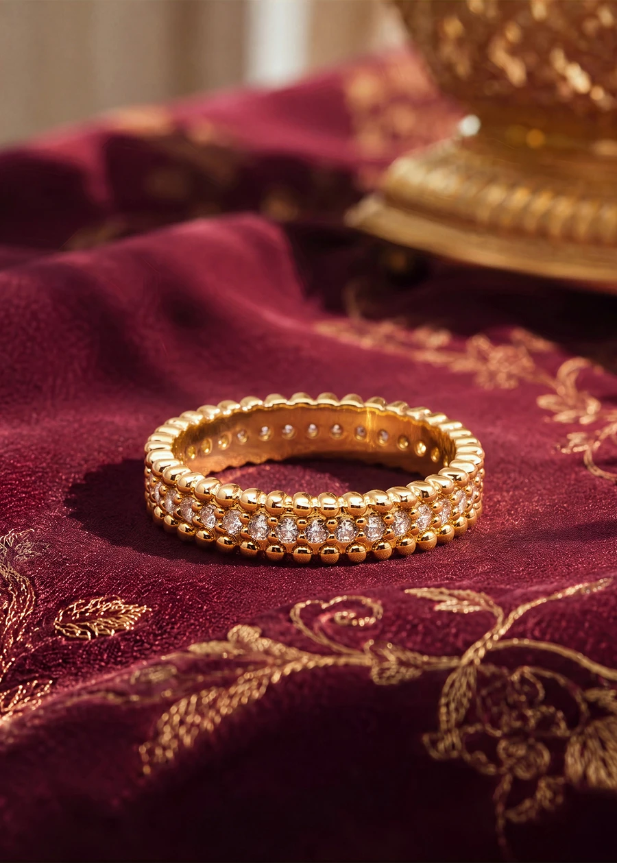 Farahzel 1pc Fashion Single Row CZ Starry Closed Ring, Suitable For Women's Daily, Party And Casual Wear - Gold - View 1