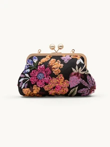 Farahzel Irregular Sequin Floral Clutch For Women, Lightweight Evening Bag For Party, Wedding, Prom & Banquet, Perfect Gift For Bridesmaid - Black - View 2