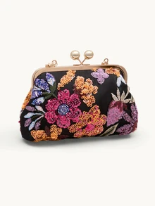 Farahzel Irregular Sequin Floral Clutch For Women, Lightweight Evening Bag For Party, Wedding, Prom & Banquet, Perfect Gift For Bridesmaid - Black - View 3