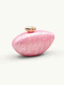 Farahzel Minimalist Fashion Marble Acrylic Handbag, Elegant Personalized Aesthetic Clutch Crossbody Chain Shoulder Bag - Pink - View 3