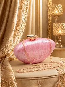 Farahzel Minimalist Fashion Marble Acrylic Handbag, Elegant Personalized Aesthetic Clutch Crossbody Chain Shoulder Bag - Pink - View 1
