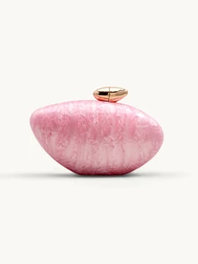 Farahzel Minimalist Fashion Marble Acrylic Handbag, Elegant Personalized Aesthetic Clutch Crossbody Chain Shoulder Bag - Pink - View 2