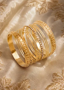 Farahzel 11pcs Middle East Style Hollow Bangle Set For Women - 11pcs Fashion Women's Hollow Ring Bracelet - View 1