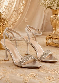 Farahzel Fashionable Silver Strap Pointed Toe Crystal Embellished High Heel Sandals - Silver - View 1