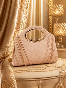 Farahzel Women's Sequin Large Capacity Tote Bag, Luxury Pleated Clutch Purse, Metal Decor Glitter Evening Bag, Ideal Choice For Gathering Occasions - Champagne - View 1