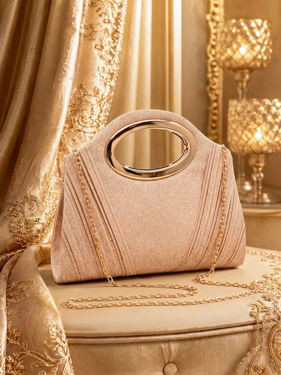 Farahzel Women's Sequin Large Capacity Tote Bag, Luxury Pleated Clutch Purse, Metal Decor Glitter Evening Bag, Ideal Choice For Gathering Occasions - Champagne - View 1