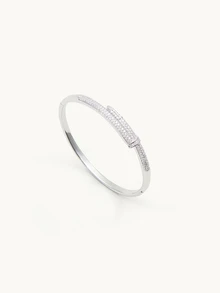 Farahzel 1pc Fashionable Metal Nail Bracelet With Cubic Zirconia For Women, Elegant Simple Elegant, Versatile Daily Accessory - Silver - View 3