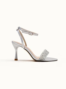 Farahzel Fashionable Silver Strap Pointed Toe Crystal Embellished High Heel Sandals - Silver - View 4