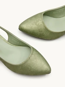 Farahzel Chunky Heel Single Strap Low Vamp Rhinestone Studded Pump,Elegant,Elegant - Green - View 5