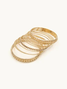 Farahzel 11pcs Middle East Style Hollow Bangle Set For Women - 11pcs Fashion Women's Hollow Ring Bracelet - View 4