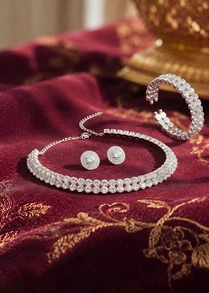 Farahzel 1 bộ Tinh tế Và Thanh lịch Hàng đôi Pha lê Dây chuyền , Hoa tai Và Bộ vòng đeo tay Thích hợp Đối với Mặc hàng ngày Và Như A Qủa tặng Đối với phụ nữ - Bạc - Xem 1