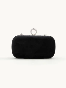 Farahzel Women's Mini Glamorous Rhinestone Embellished Evening Clutch Bag With Ring Handle And Detachable Shoulder Strap - Black - View 2