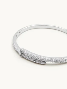 Farahzel 1pc Fashionable Metal Nail Bracelet With Cubic Zirconia For Women, Elegant Simple Elegant, Versatile Daily Accessory - Silver - View 4