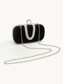 Farahzel Women's Mini Glamorous Rhinestone Embellished Evening Clutch Bag With Ring Handle And Detachable Shoulder Strap - Black - View 4