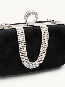 Farahzel Women's Mini Glamorous Rhinestone Embellished Evening Clutch Bag With Ring Handle And Detachable Shoulder Strap - Black - View 5