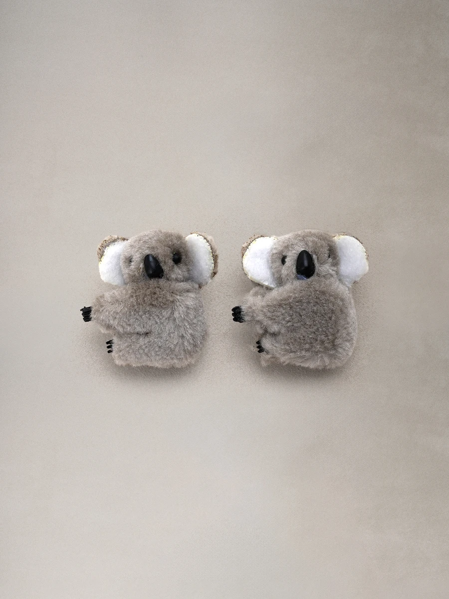 Hatastic 6/5/2/1pc Cute Koala Fluffy Plush Hair Clips, Fashionable Minimalist Animal Print Rectangular Halloween - Multicolor - View 1