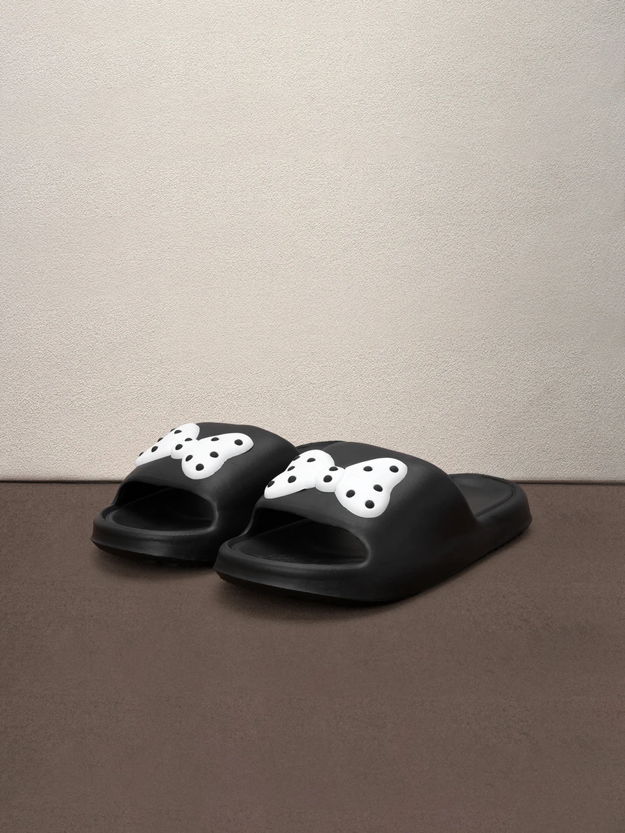 Hatastic Cute Polka-Dot Bow Women's Slide Sandals, Minimalist And Elegant, Soft EVA Open-Toe Design, Suitable For Indoor And Outdoor Use Halloween - Black - View 1