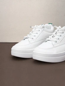 Women's Spring & Autumn New White Casual Shoes, Wedge Heel, Mesh Upper, Light & Comfortable,Sneakers For Women Halloween - White - View 4