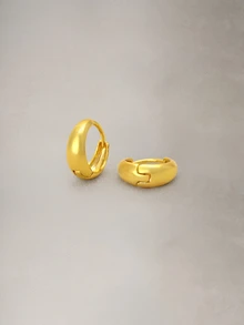 Hatastic 2pcs Gold Plated Thick Hoop Earrings, Versatile Style Suitable For Bride, Wedding, Halloween - Yellow Gold - View 3