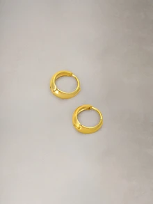 Hatastic 2pcs Gold Plated Thick Hoop Earrings, Versatile Style Suitable For Bride, Wedding, Halloween - Yellow Gold - View 1