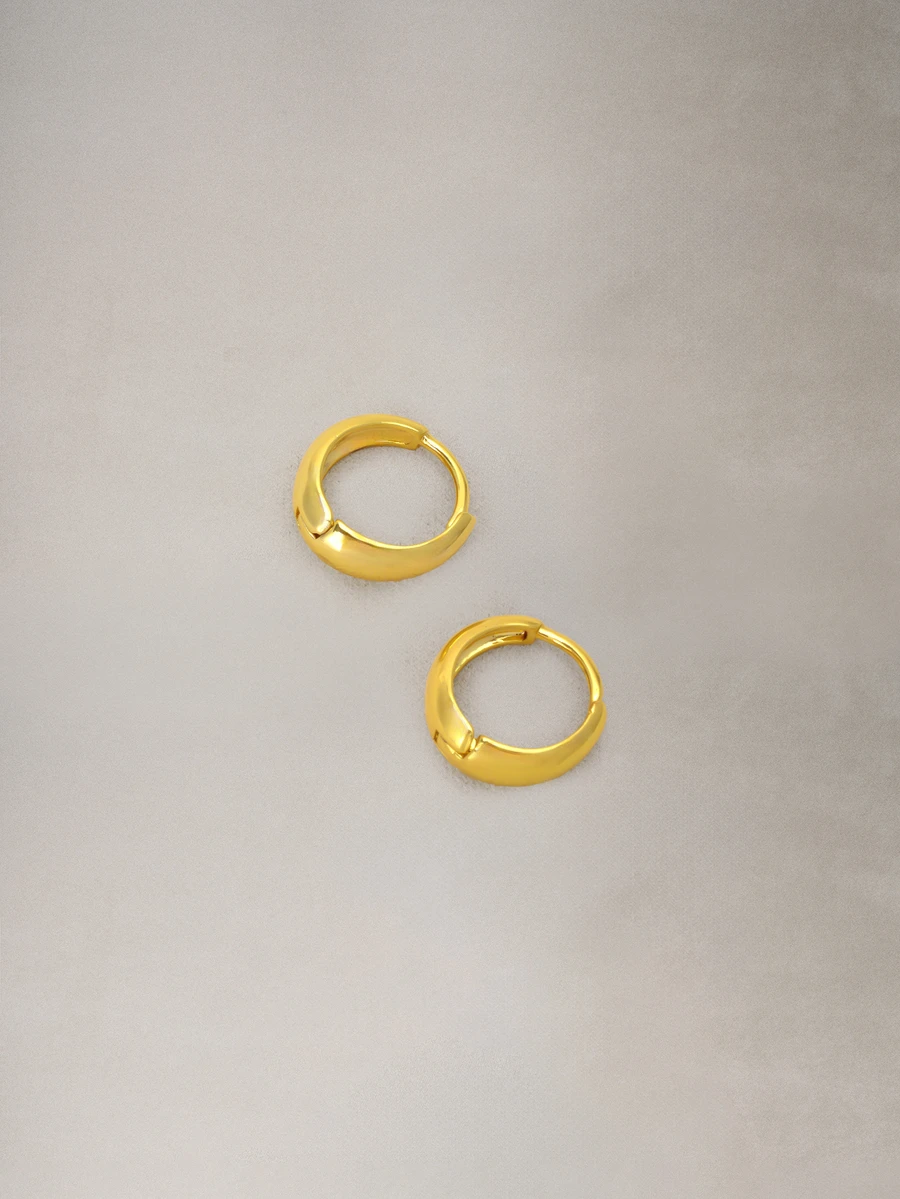 Hatastic 2pcs Gold Plated Thick Hoop Earrings, Versatile Style Suitable For Bride, Wedding, Halloween - Yellow Gold - View 1