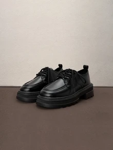 Hatastic Women's Casual Lace-Up Thick Sole Solid Color Loafers For Daily Wear,Wedge Heels Halloween - Black - View 1