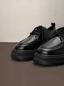 Hatastic Women's Casual Lace-Up Thick Sole Solid Color Loafers For Daily Wear,Wedge Heels Halloween - Black - View 4